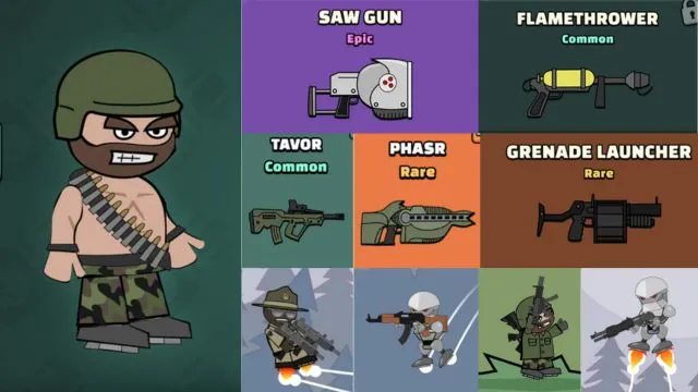 Offline multiplayer game mini militia in which soliders and weapons are featured.